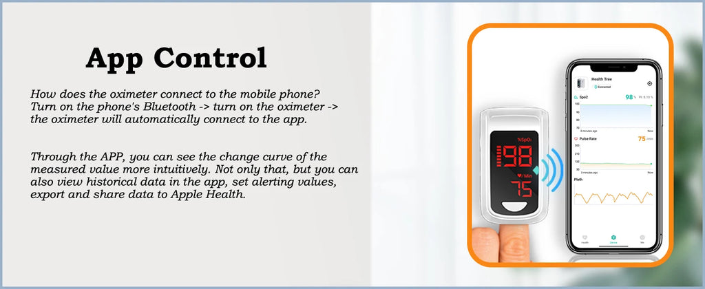HealthTree Pulse Oximeter APP Control Blood Oxygen Saturation Monitor PI PR Fast Spo2 Heart Rate Monitor Bluetooth Wholesales