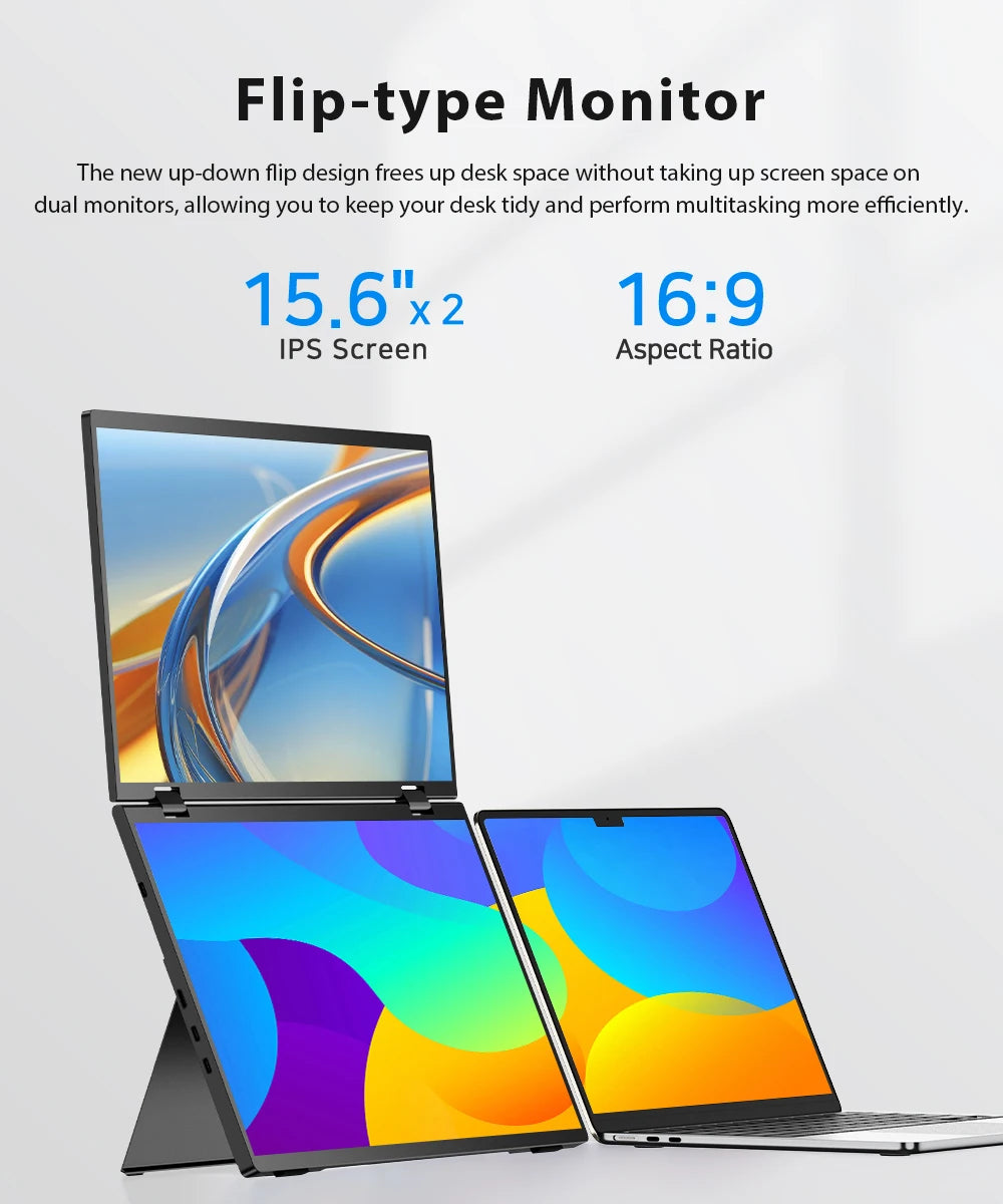 UPERFECT Laptop Screen Extender 15.6" 1080P Dual Screen with Speaker HDMI USB-C Triple Monitor for Laptop MacBook Surface PC Xbo