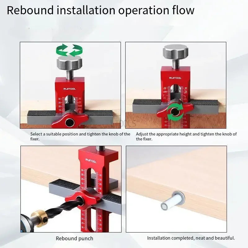 Wardrobe Cabinet Door Panel and Rebounder Punched Mounting Jig Woodworking 10mm Doweling Drilling Guide Locator Installing Clip