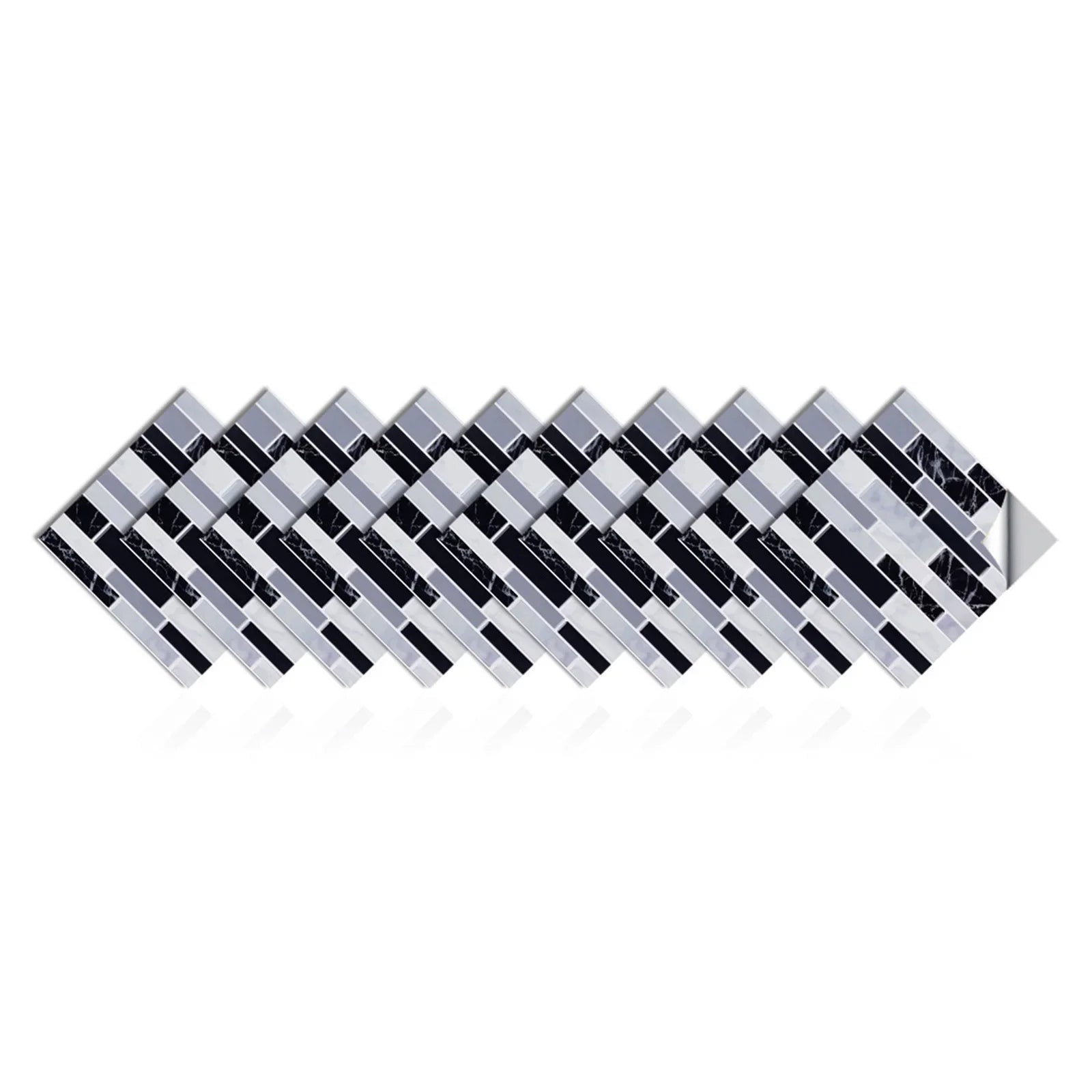 Self-adhesive 3D mosaic tile wall sticker sheets, black and white brick strip design