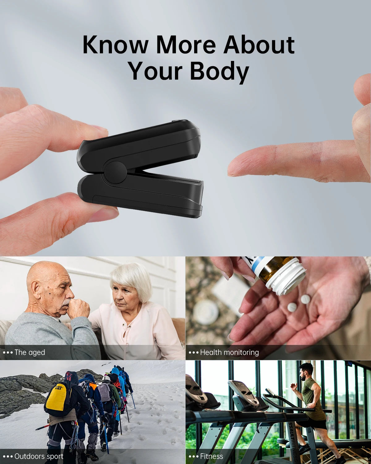 HealthTree Pulse Oximeter APP Control Blood Oxygen Saturation Monitor PI PR Fast Spo2 Heart Rate Monitor Bluetooth Wholesales