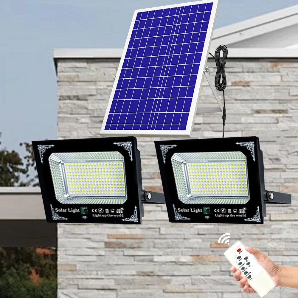 500W 6000mAh Solar Flood Lights Dual Lights, Remote Control Powered Spotlight Outdoor Garden Waterproof IP65 Villa Street Lamp