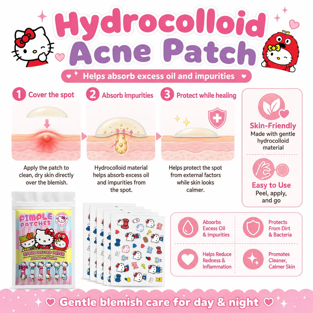 150PCS Hello Kitty Cute Face Stickers, Hydrocolloid Pimple Patches for Invisible Blemish Concealing