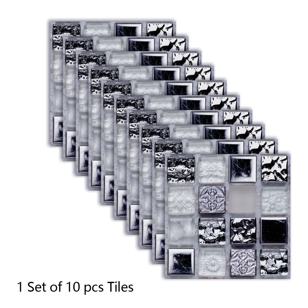 10pcs Purple Mosaic Hard Tiles Sticker Flat Printed in 2d Transfers Cover for Kitchen Bathroom Wallpaper Peel & Stick Wall Decal