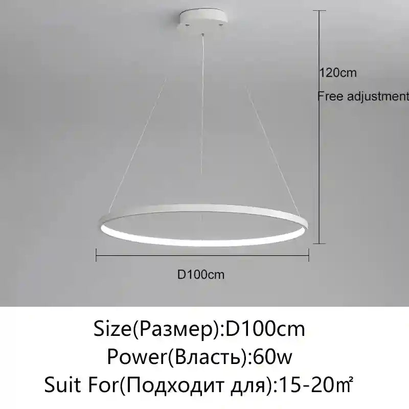 Modern LED Ring Light – Minimalist Dimmable Chandelier for Studio White 100cm Tidesmit