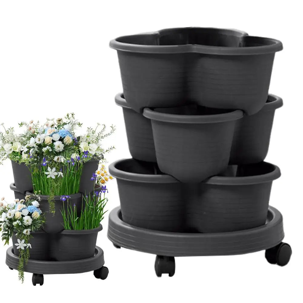 Strawberry Planter Tower 3 Tiers Vertical Tower Stackable Pot Stacking Garden Flower and Vegetable Planter for Home Garden