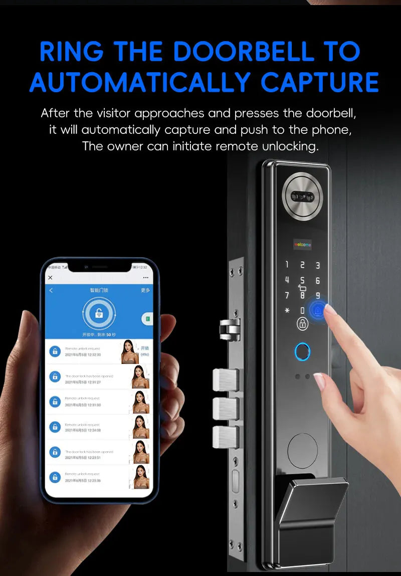 SANKESONG 3D Face Recognition Fingerprint Smart Door Lock WiFi Camera Electronic Lock Digital Electronic Key IC Card APP Unlock