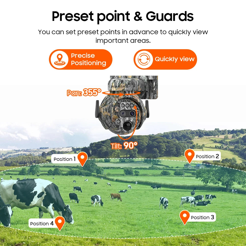 INQMEGA 8MP Solar Powered Camera 4K 4G / WIFI Solar Camera Solar Panel  Security PIR Human Detection Cam in Forest