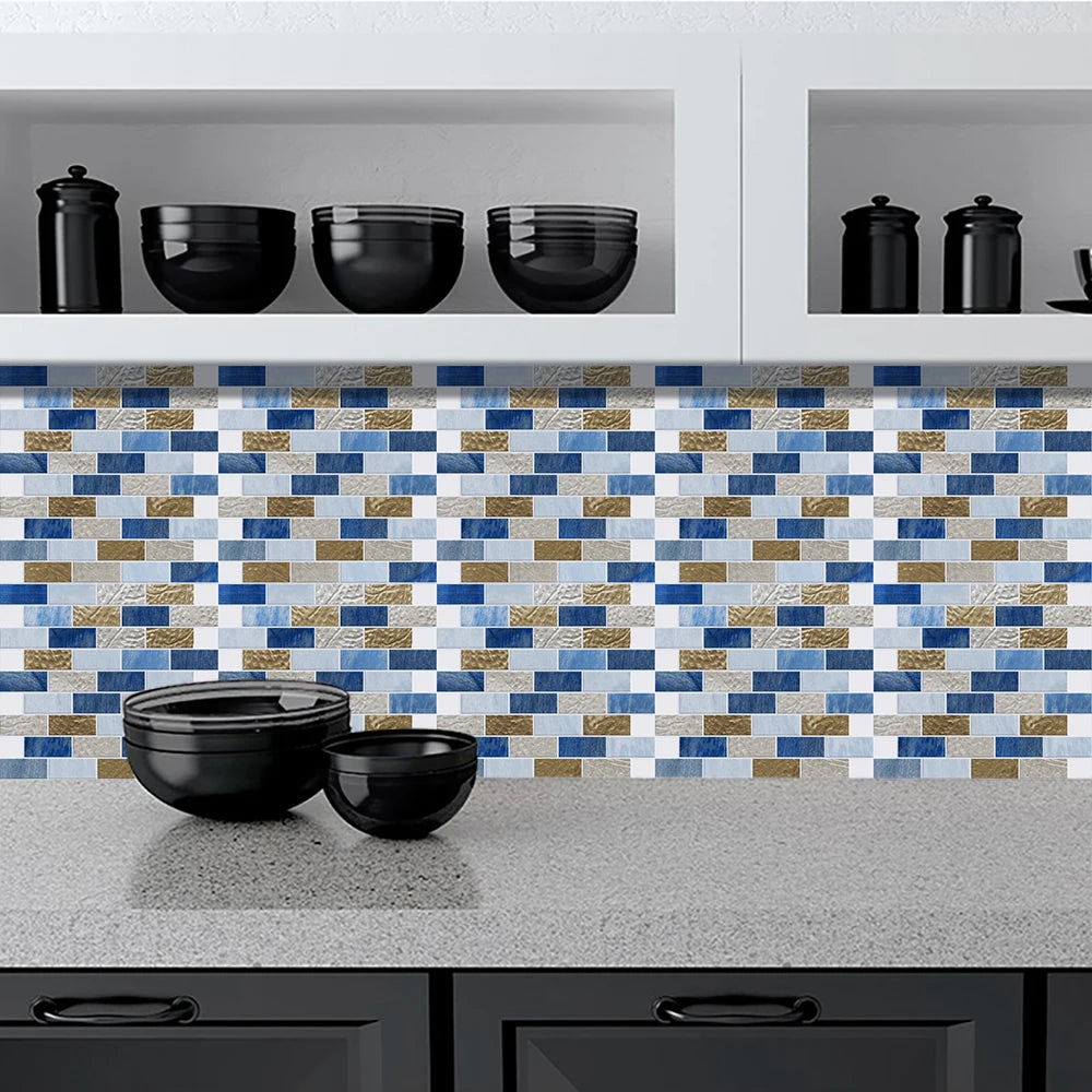 10pcs/set Flat Marble Mosaic Tiles Sticker Transfers Covers For Kitchen Bathroom Tables Peel & Stick Waterproof Art Wall Decals