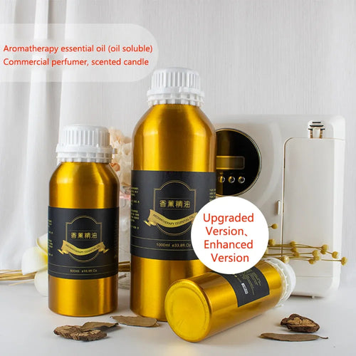 Gold aromatherapy essential oil bottles and diffuser for wellness and home fragrance.