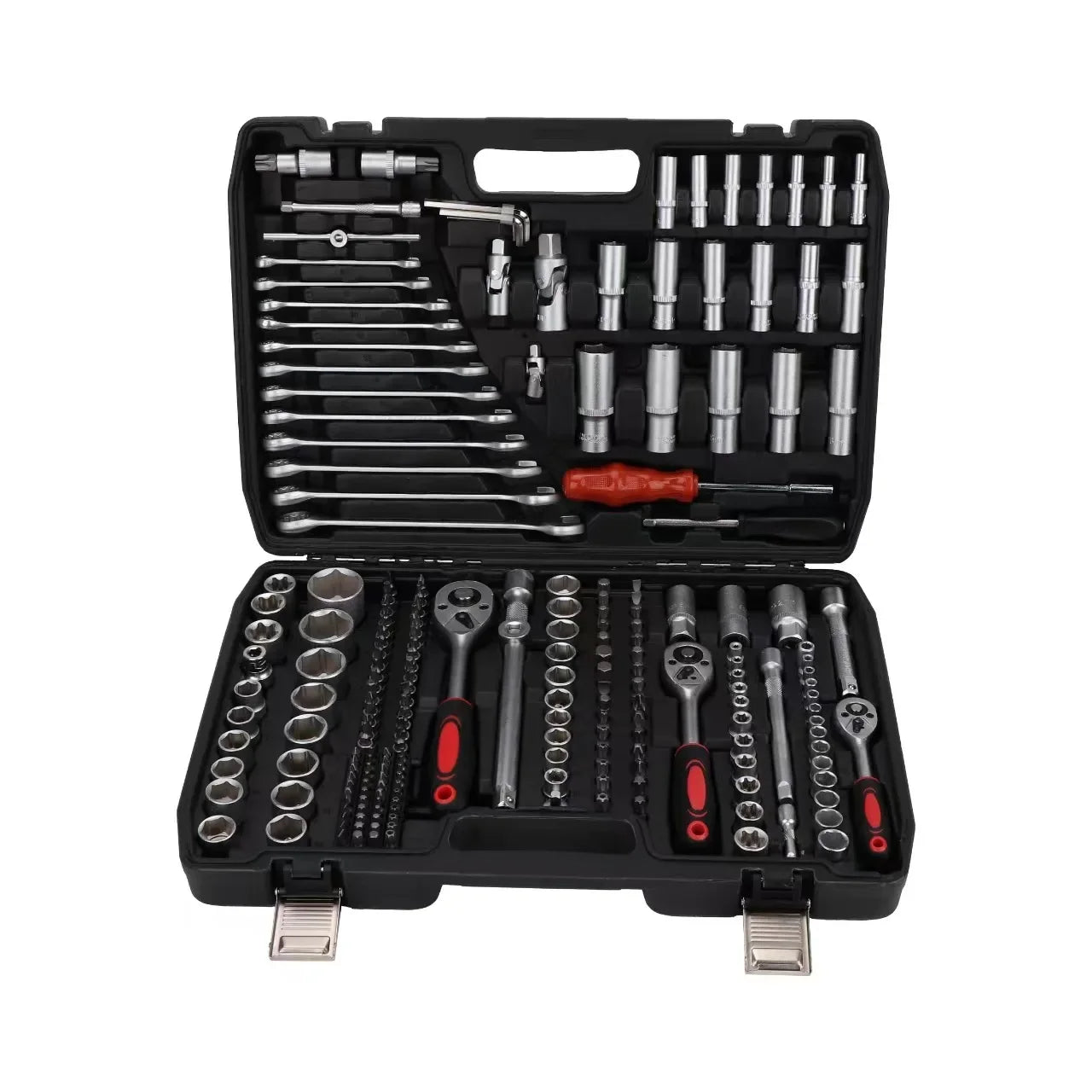 216-Piece Professional Socket Set 1/2' 3/8' 1/4' Drive SAE & Metric with 72-Tooth Ratchet for Automotive And Home Repair.（1SET）