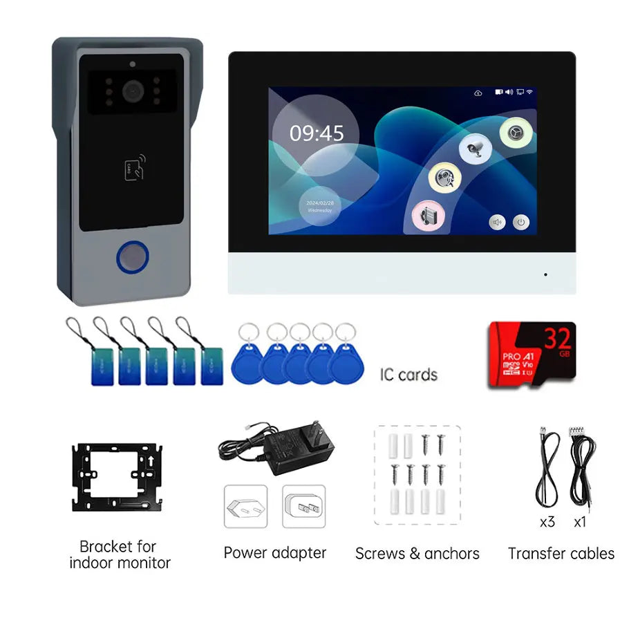 New Tuya Smart 2-wired Doorbell Wifi Video Intercom System with APP Remote IC Card Unlock 1080P 7inch Touch Screen