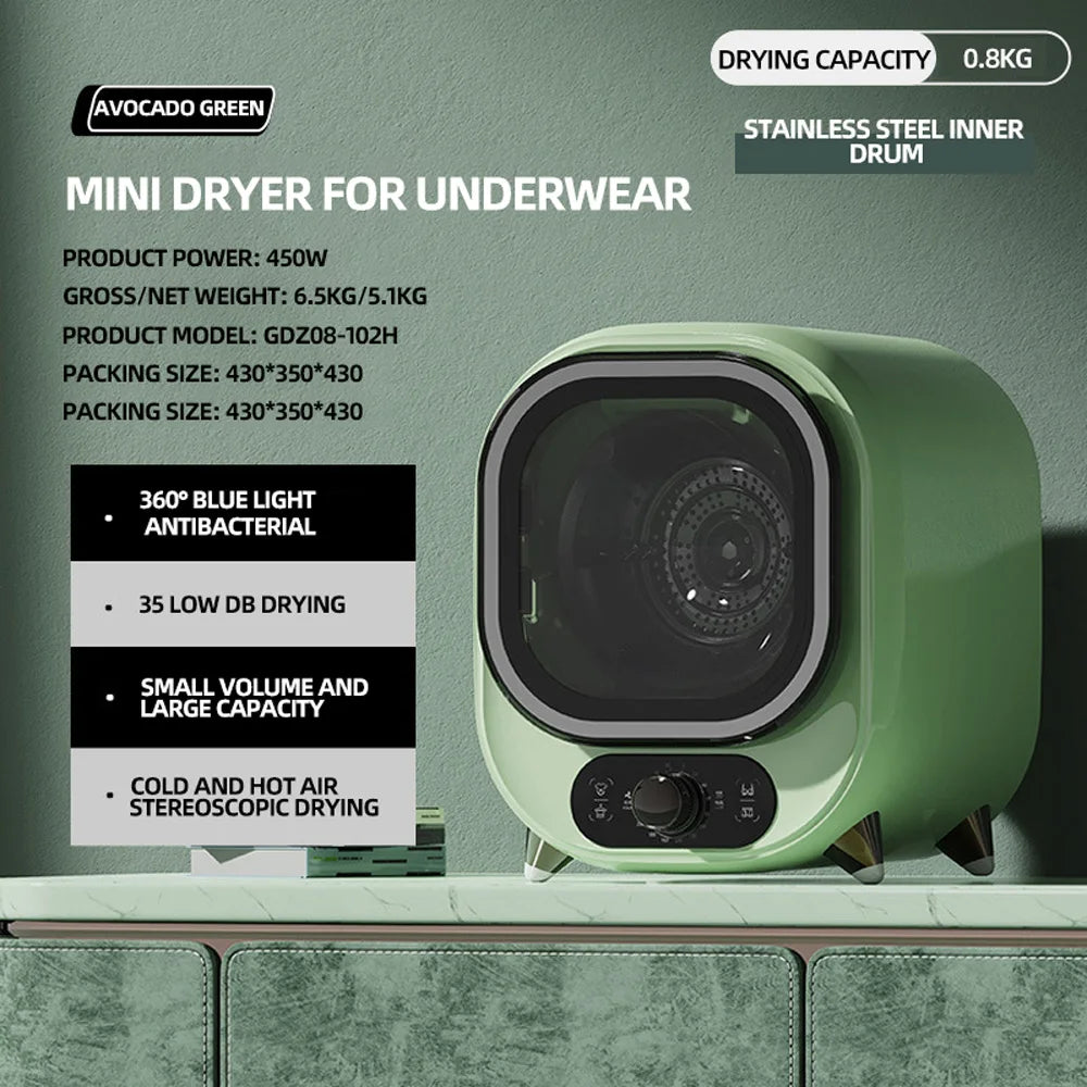 Tidesmit RSD-GZD08 mini electric clothes dryer with smart sterilization features, side profile view, laundry device