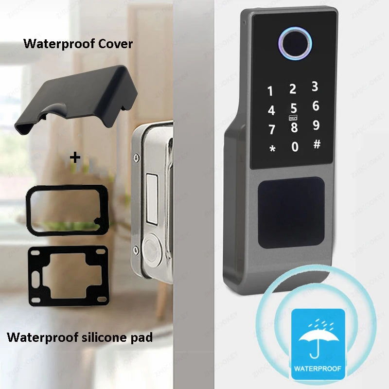 Tuya WiFi Double Side Fingerprint Door Lock IP66 Waterproof Passcode RFID Card Remote App Smart Lock For Outdoor Courtyard Gate