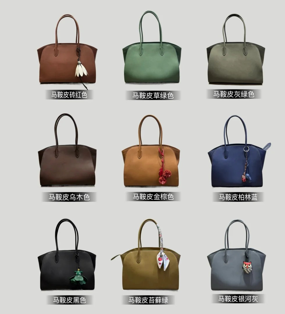 2026 high-quality genuine leather Marlo 12 inch 14 inch saddle leather tote bag, women's shoulder bag, high-end leather texture,