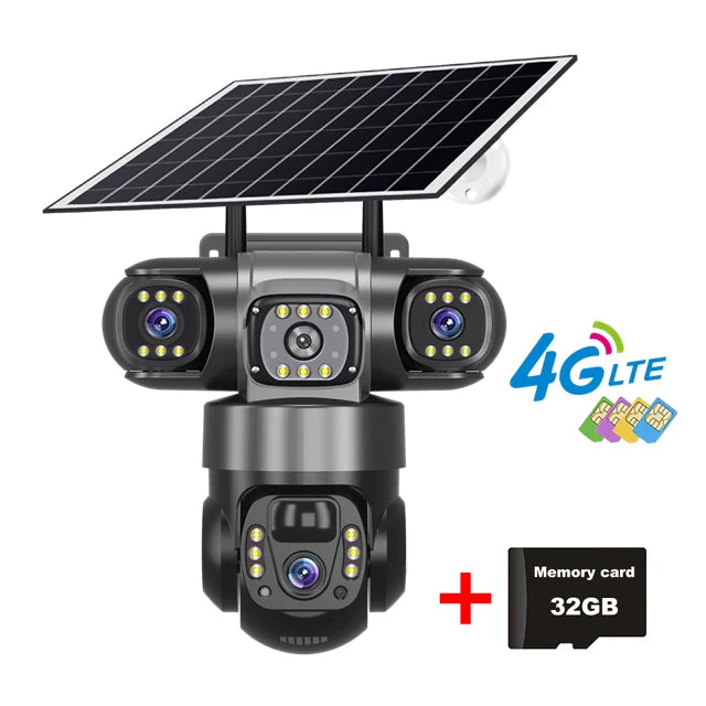 V380 Solar 4G IP Camera Outdoor 12MP 6K Triple Lenses Triple Screens Security Video Monitor Night Vision Waterproof CCTV Cameras