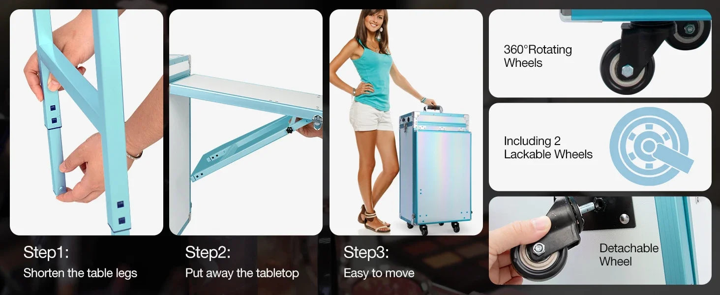 Rolling Manicure Table | Foldable Makeup Train Case - Tidesmit Massage Chairs Tidesmit