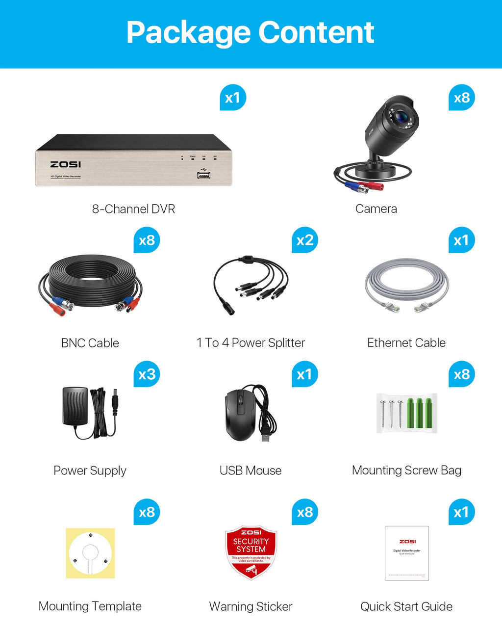ZOSI 8CH CCTV System H.265+ 5MP Lite HD-TVI DVR kit 8 1080p 2MP Home Security Outdoor Night Vision Camera Video Surveillance Kit