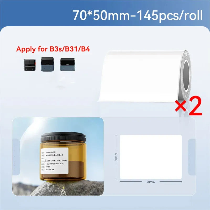 White 70x50mm label stickers on roll, 145 pcs, for B3s/B31/B4 models