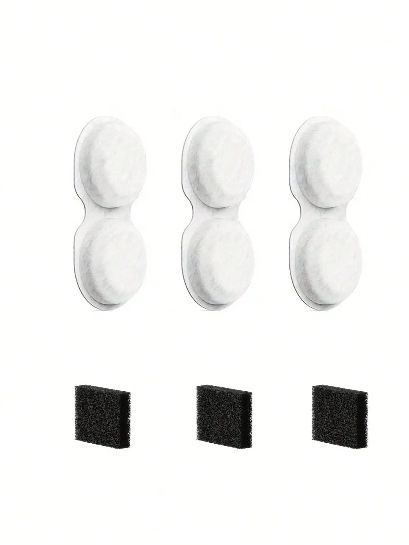 Pet water fountain filter set: three white pads and three black foam blocks