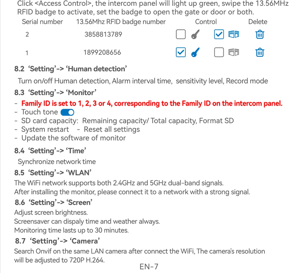 2-4 Unit Home 2 Wire 7inch Touch Video Intercom for Apartments Residential Video Door Phone System with RFID Card APP Unlock ﻿