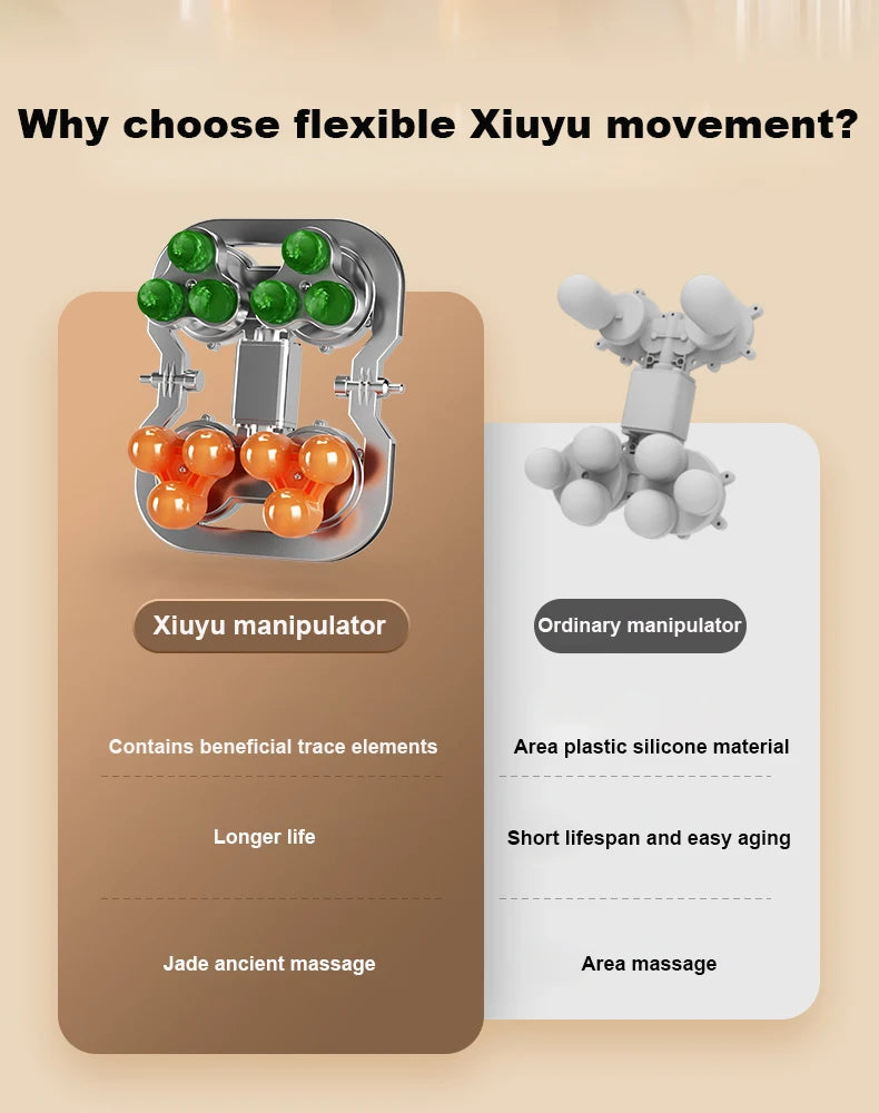 Massage chair comparison graphic showing Xiyu manipulator and ordinary manipulator