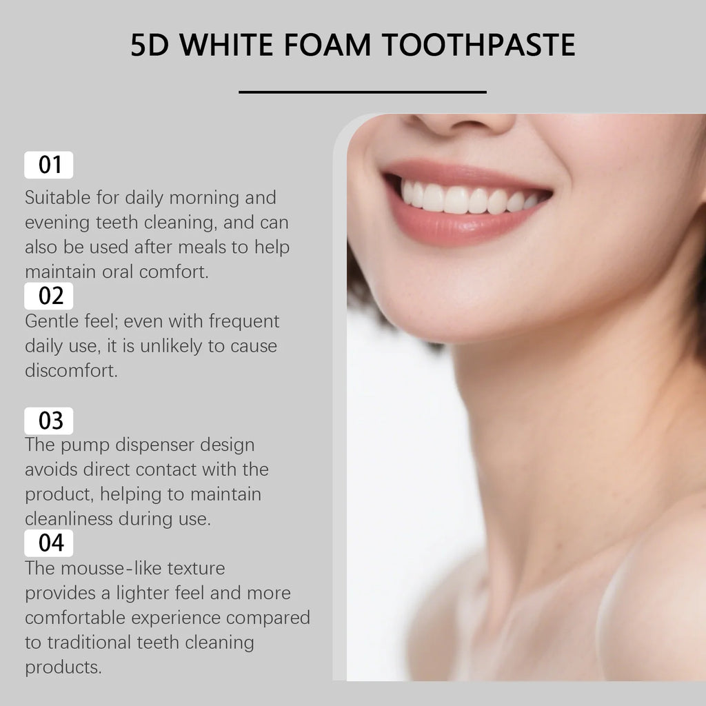 Tidesmit 5D white foam teeth whitening mousse for stain removal and fresh mint breath oral hygiene care