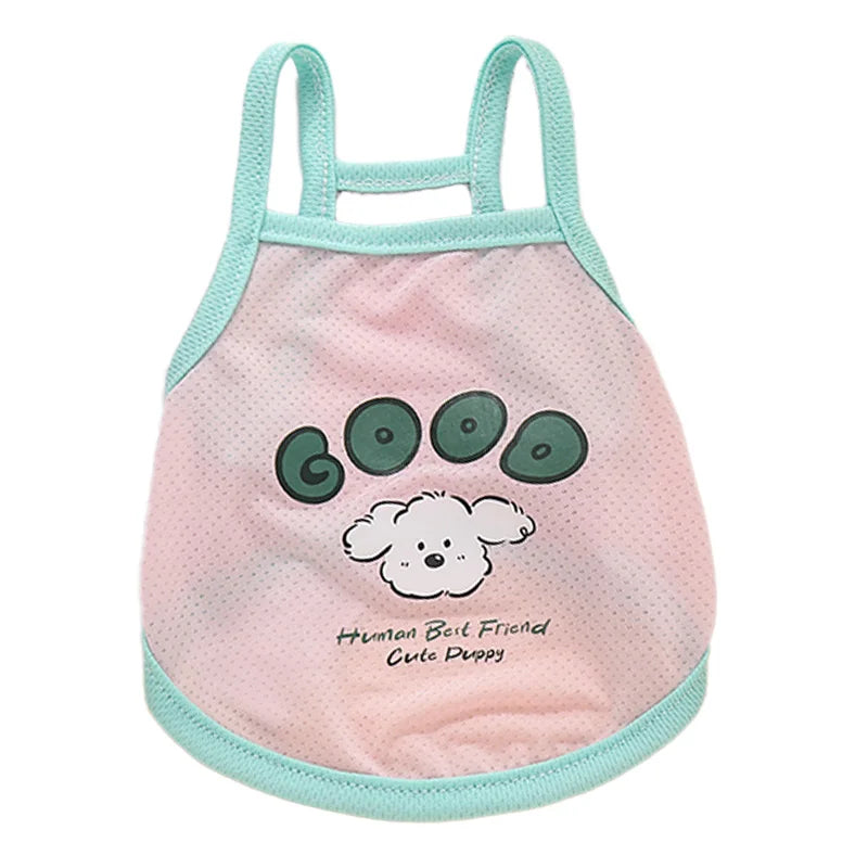 Breathable pink and mint ice silk tank top for cats and dogs to keep pets cool during summer.