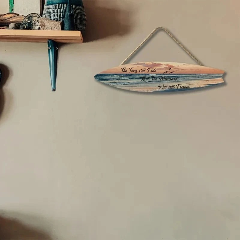 Beach Style Surfboard Wall Decor - Tropical Seascape Art on Wood-Like Material - Lightfast Design for Indoor/Outdoor Use