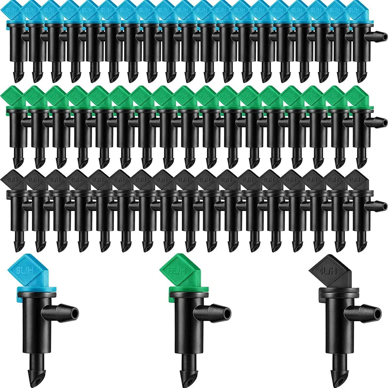 60PCS Drip Emitter Garden Flag Irrigation Dripper in 3 Sizes Trees and Shrubs 1 GPH  2 GPH 4 GPH