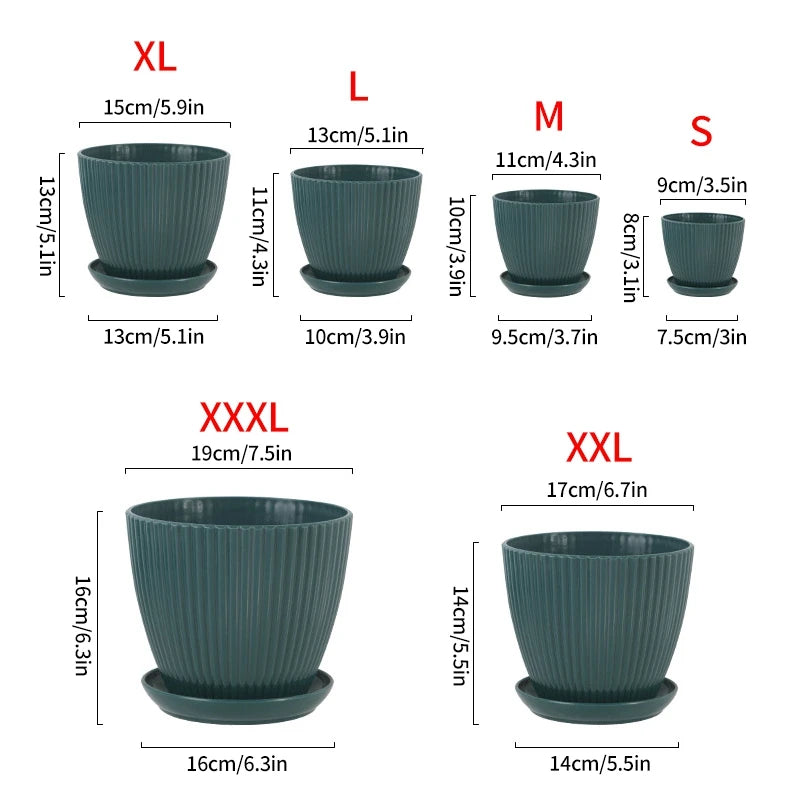 Plastic Flower Pots with Tray Solid Color Plant Pot Thickened Double Layer Green Plant Potted Planters Gardening Supplies