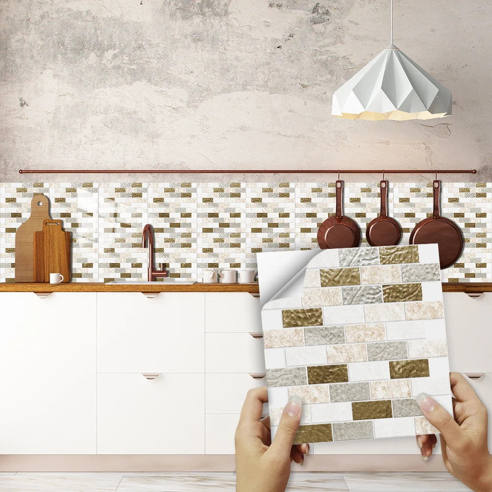 10pcs/set Flat Marble Mosaic Tiles Sticker Transfers Covers For Kitchen Bathroom Tables Peel & Stick Waterproof Art Wall Decals