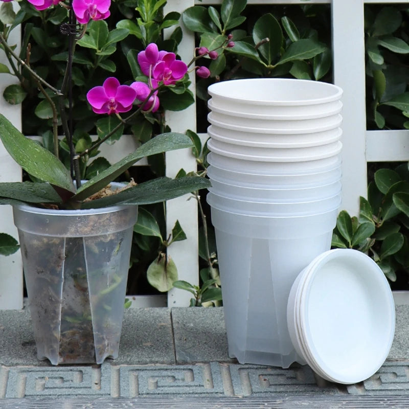 White self-watering plant pot with double-layer design and open snap-on lid
