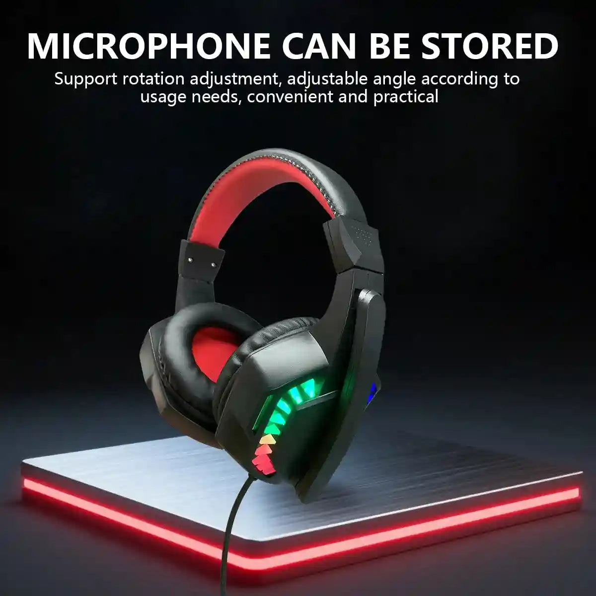 Wired Gaming Headset with RGB Lighting - Over-Ear Black and Red Tidesmit