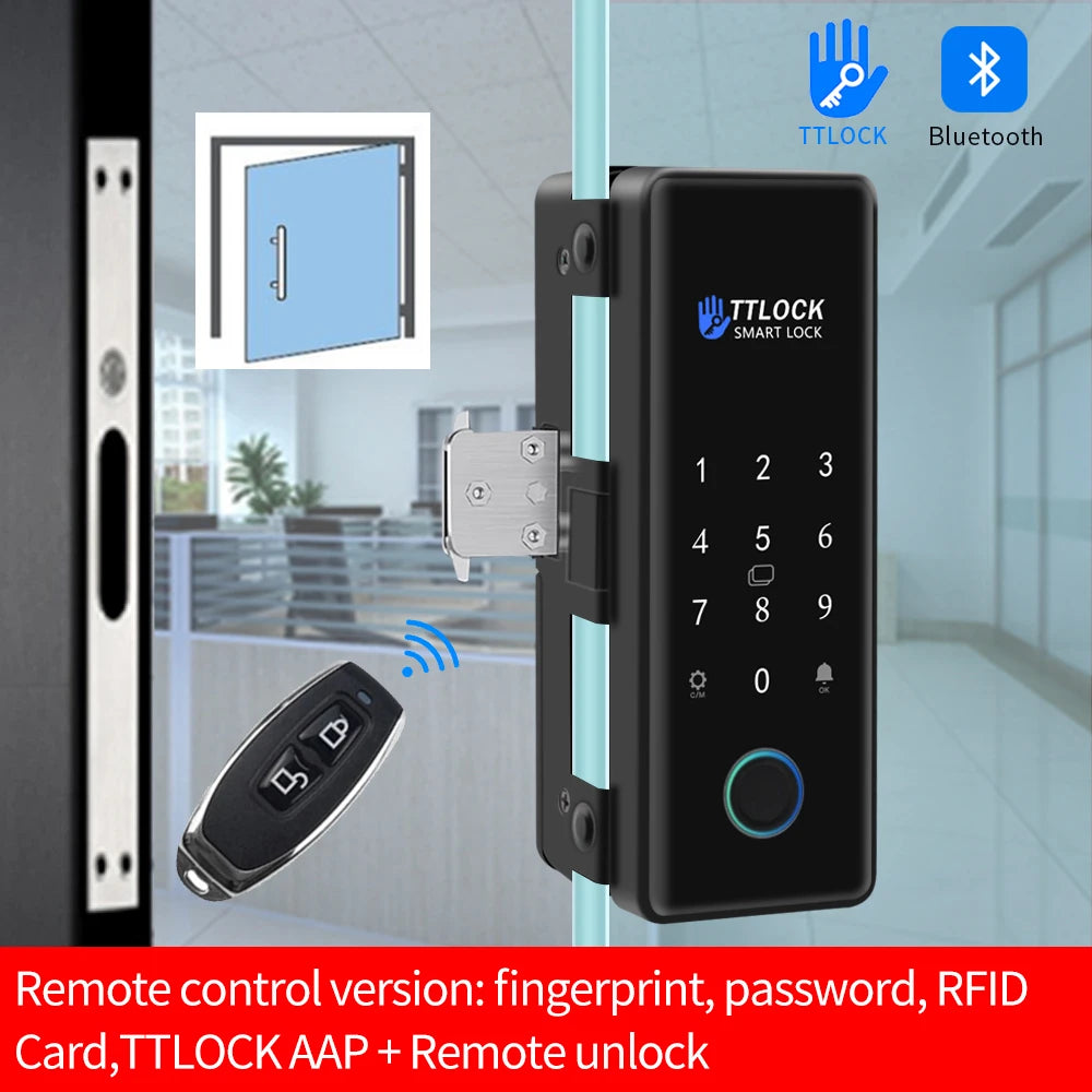 Bluetooth TTLOCK APP Unlock Control Smart Glass Door Lock Electronic Biometric Fingerprint Electric Lock Password 13.56Mhz RFID