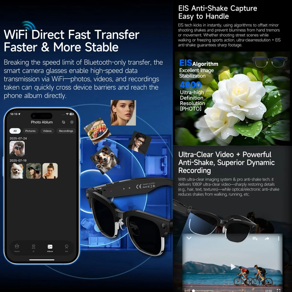 Smart Bluetooth Glasses with AI Camera and Live Translation - Tidesmit Tidesmit
