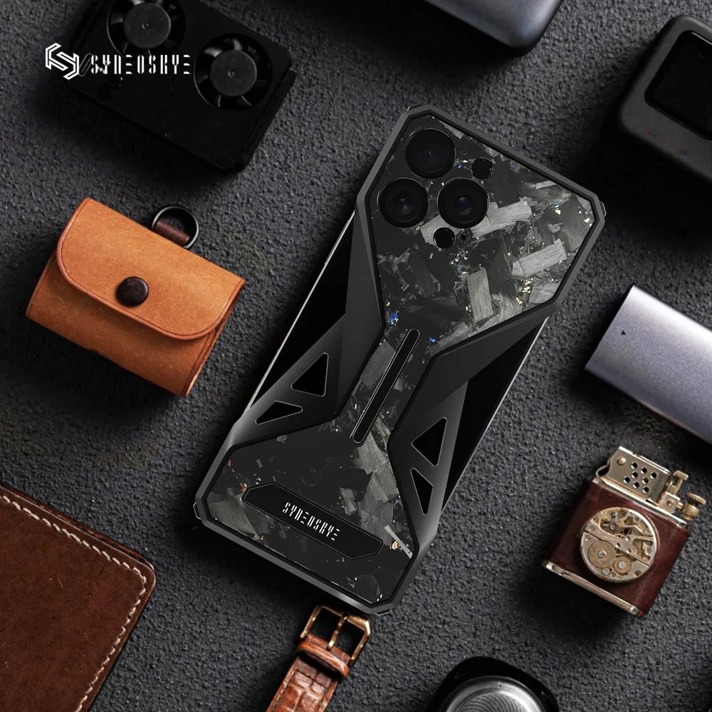 iPhone 16 Pro Max Case - Forged Carbon Fiber Metal Lens Guard Tidesmit