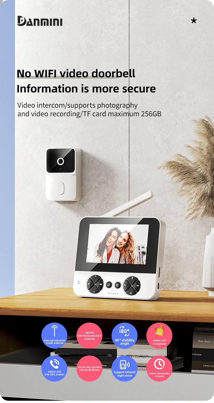 4.3 "visual electronic doorbell 100-degree wide-angle ultra-long standby infrared night vision intelligent cat eye monitoring