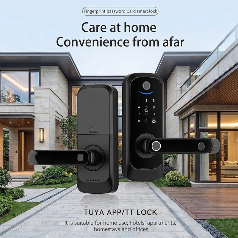 Keypad Door Lock With Handle Fingerprint Door Lock Smart Doorbell Cat eye Peephole Camera Tuya Wifi App Door Locks For Bedrooms
