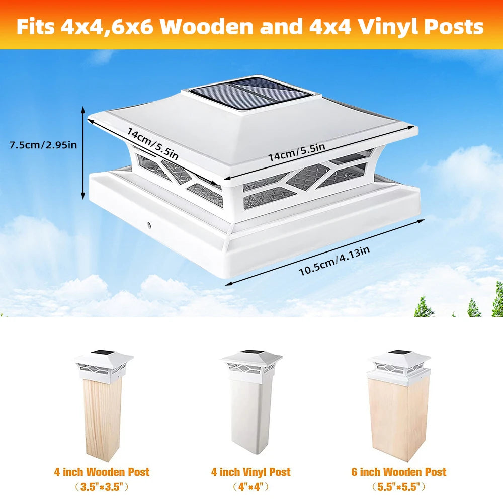 Solar Post Cap Light IP44 Waterproof Outdoor LED Fence Post Lights Fits 4x4 6x6 Wooden Post & 4x4 Vinyl Post Auto On/Off Solar Powered Deck Column Cap Lamp For Patio Garden Yard Decoration