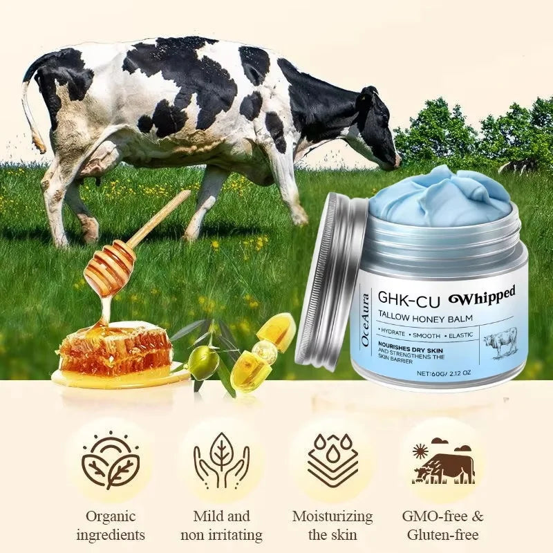Copper Peptides GHK-Cu Beef Tallow for Skin Blue Balm Manuka Honey Face and Body Moisturizer for Mature Dry & Sensitive Skin