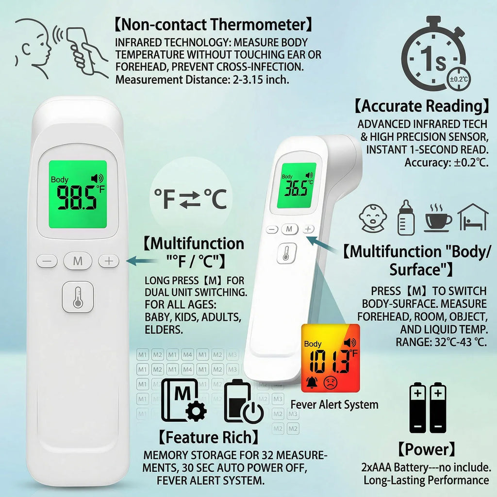 Digital Non-Contact Thermometer Infrared Thermometer Forehead Ear Medical Termometro Body Fever Baby/Adult Temperature