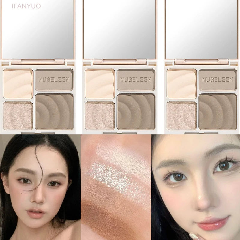 Tidesmit 4-color matte highlighter and contour palette for 3D facial sculpting brightening and eyeshadow makeup