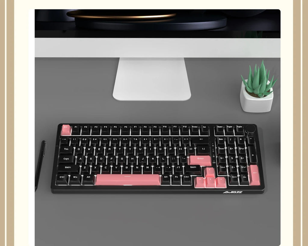 AK992 Retro Wired Mechanical Keyboard 100% 98-Key Full Layout Hot-Swap USB Gaming Keyboard Multimedia Key Knob, Blue Backlight