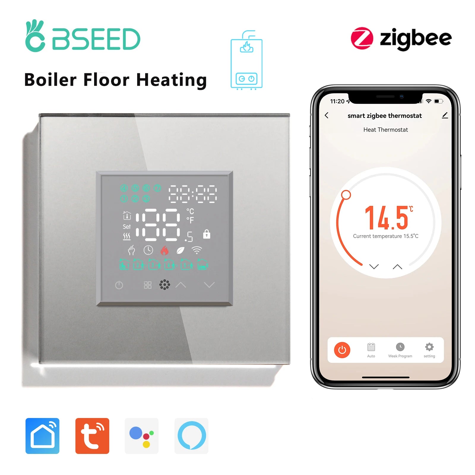Smart ZigBee Floor Heating Thermostat | WiFi App Controlled HVAC Grey Boiler ZigBee Thermostat Tidesmit