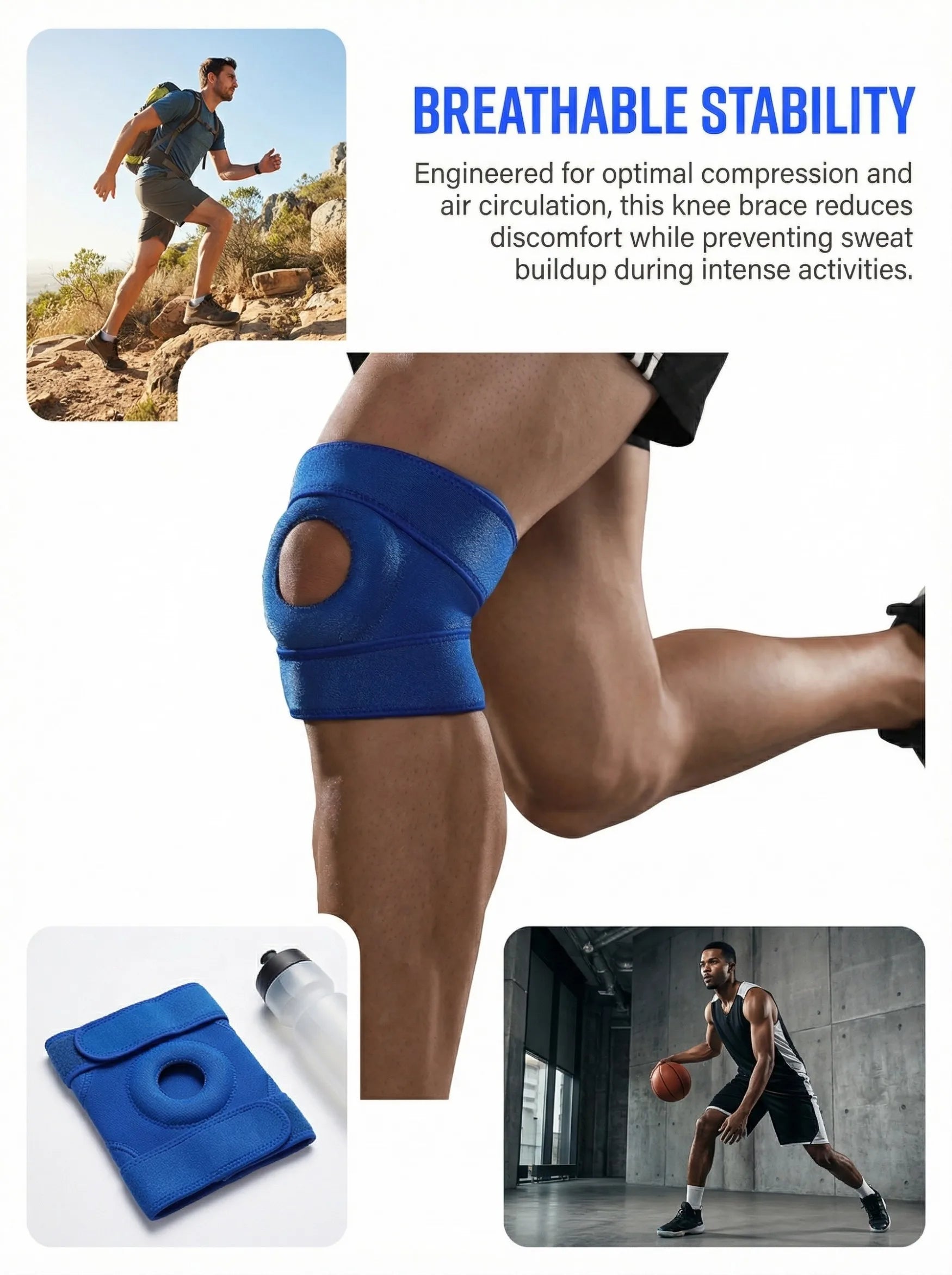 VBOSI Adjustable Open Patella Knee Support Brace Anti-slip Knee Pad for Arthritis Pain Relief Sports Fitness Running