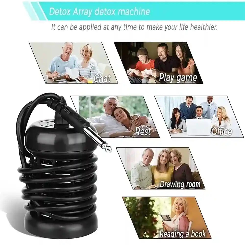 Black ionic detox foot bath array with cable for spa machine, promoting relaxation and wellness in home settings.