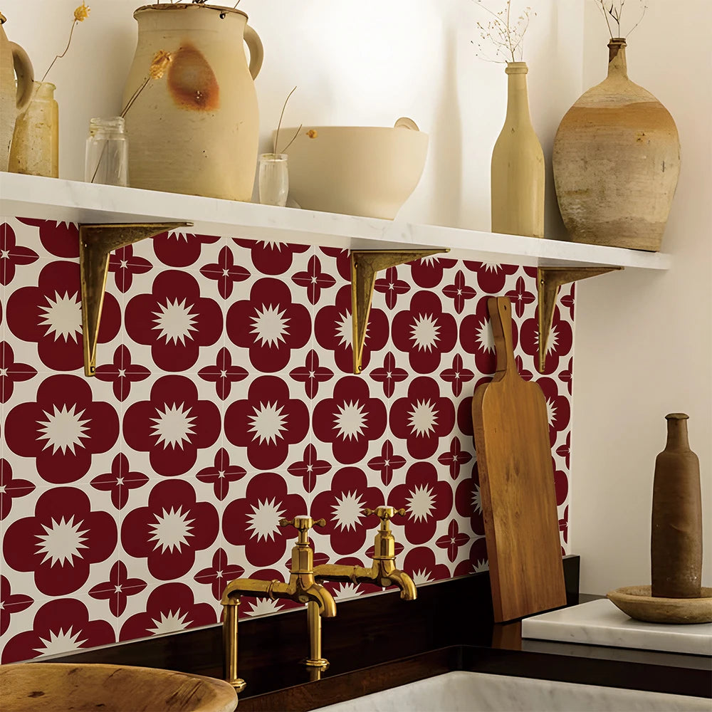 10Pcs Tile Stickers, Peel and Stick Self Adhesive Removable Moroccan Talavera Tiles Backsplash for Kitchen, Furniture Staircase