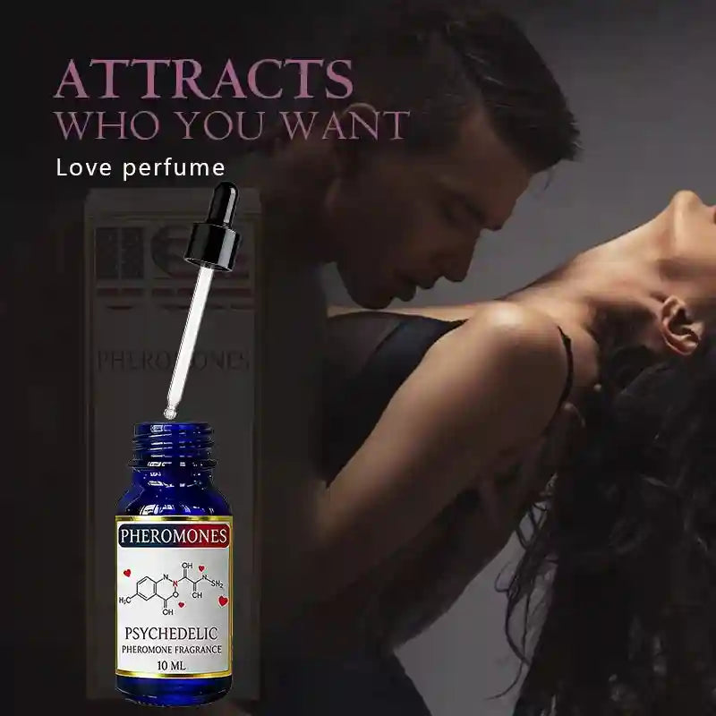 Strong Pheromone for Men: Psychedelic fragrance oil in a 10ml blue dropper bottle for attraction and social events.