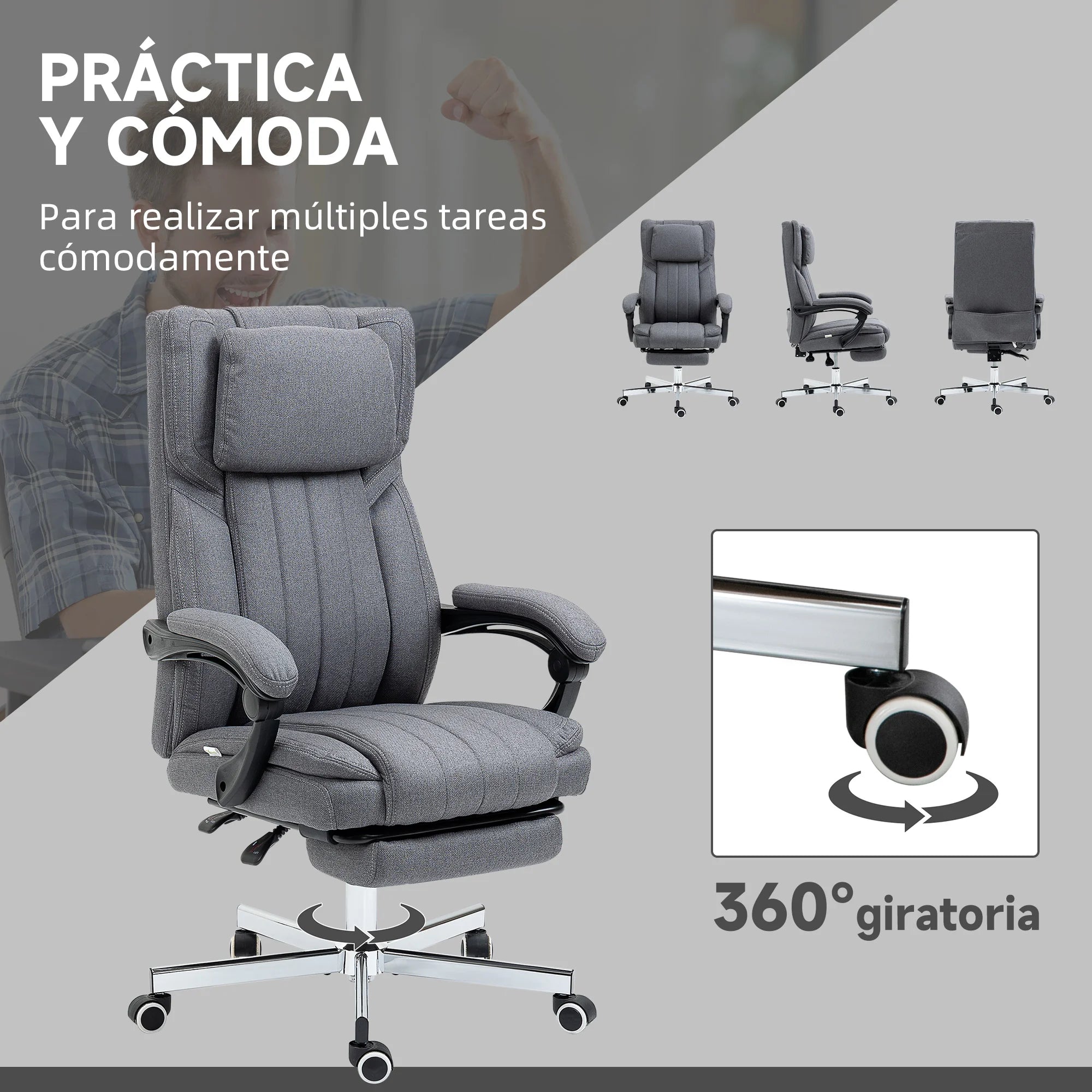 Silla de Oficina con Masaje Reclinable y Giratoria - Gris Tidesmit Massage Chairs Tidesmit